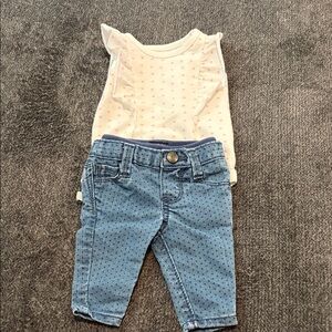 OshKosh B'gosh blue denim pants Cat & Jack White & Light Pink Ruffle Tank